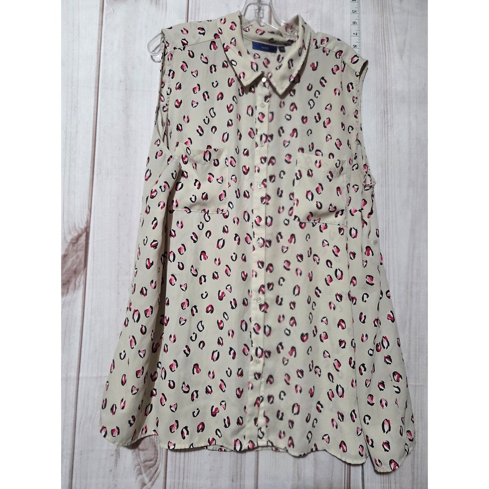 Apt.‎ 9 Women's 3X Sleeveless Button Down Top Leopard Print Semi Sheer Chiffon